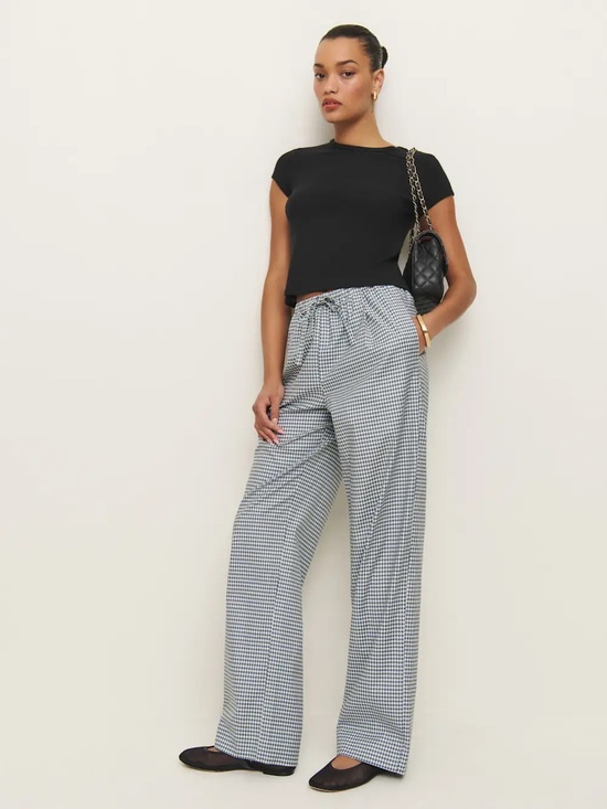 Reformation Pants - Reformation Micah Poplin Pant - Slate Check